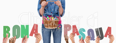 Composite image of hands holding up bona pasqua