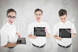 Composite image of nerd with tablet pc