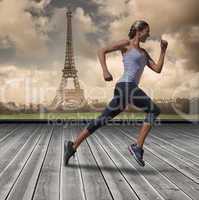 Composite image of pretty fit blonde jogging