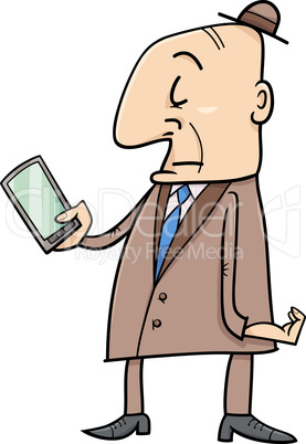 senior with smart phone cartoon