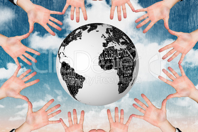 Composite image of circle of hands