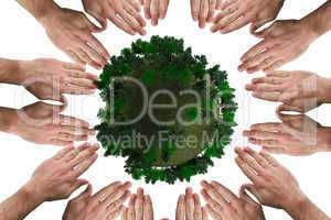 Composite image of circle of hands