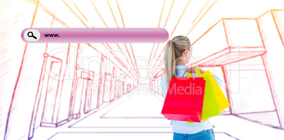 Composite image of pretty blonde holding shopping bags