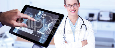 Composite image of man using tablet pc