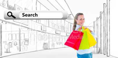 Composite image of smiling blonde holding shopping bags