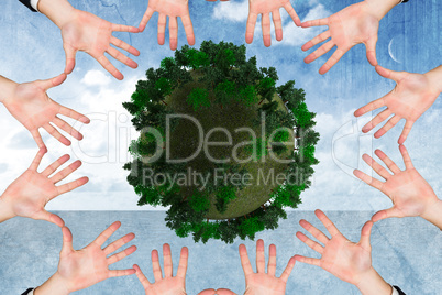 Composite image of circle of hands