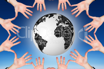 Composite image of circle of hands