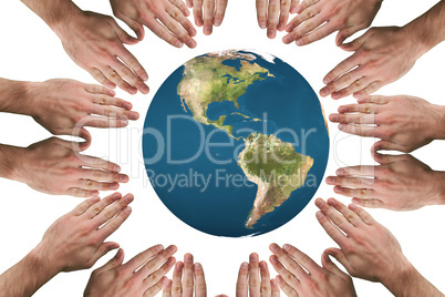 Composite image of circle of hands