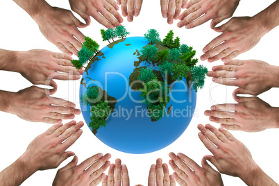 Composite image of circle of hands