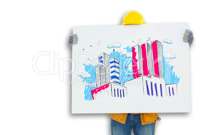 Composite image of technicial holding blank billboard