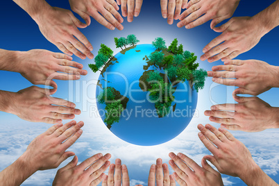 Composite image of circle of hands