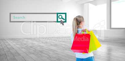 Composite image of pretty blonde holding shopping bags