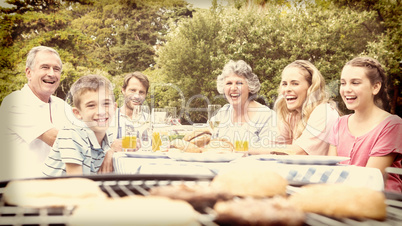 Laughing family having a barbecue in the park together