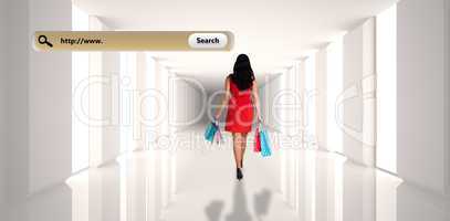 Composite image of woman standing with shopping bags