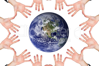 Composite image of circle of hands