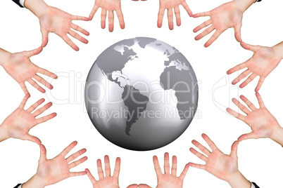 Composite image of circle of hands