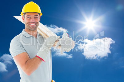 Composite image of happy carpenter