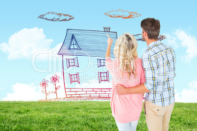 Composite image of attractive couple standing and looking