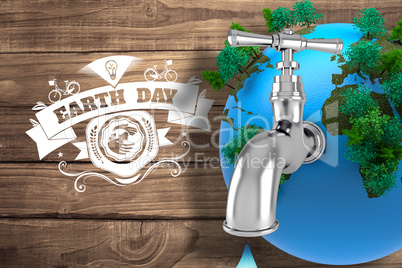 Composite image of earth with faucet