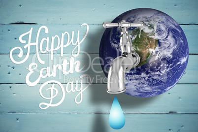 Composite image of earth with faucet