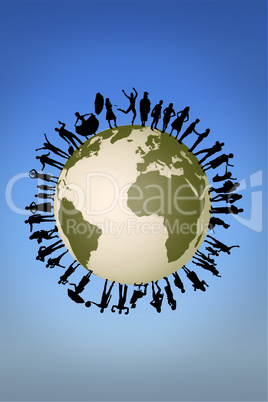 Composite image of silhouette of cheering people