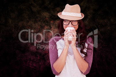 Composite image of brunette with disposable cup