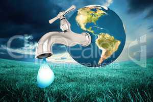 Composite image of earth with faucet