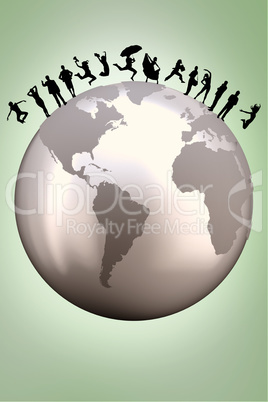Composite image of silhouette of family jumping