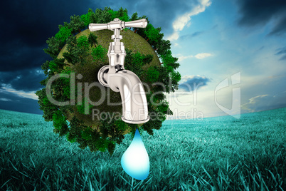 Composite image of earth with faucet