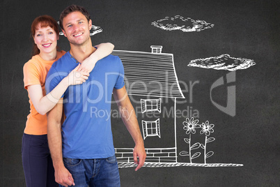 Composite image of happy couple looking at camera