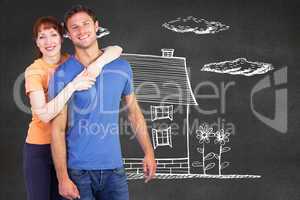 Composite image of happy couple looking at camera