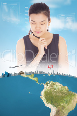 Composite image of thinking businesswoman