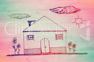 Composite image of hand drawn house