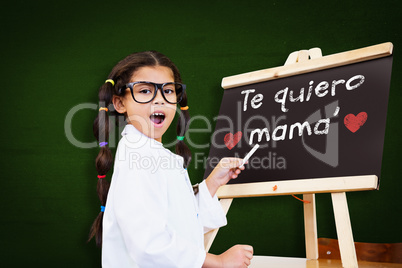 Composite image of cute pupil with chalkboard