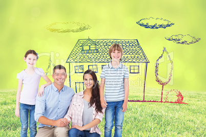 Composite image of family smiling together over white background