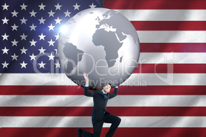 Composite image of businessman carrying the world