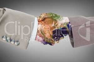 Composite image of side view of business peoples hands shaking