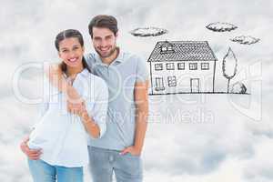 Composite image of cute couple smiling at camera