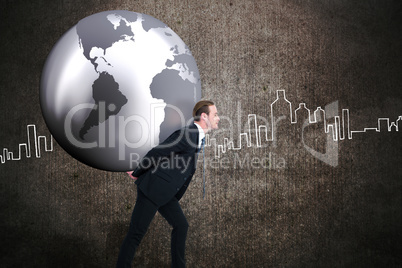 Composite image of businessman carrying the world