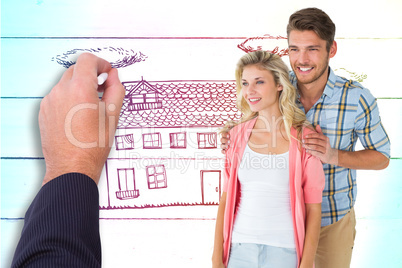 Composite image of attractive young couple smiling together