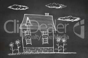 Composite image of hand drawn house