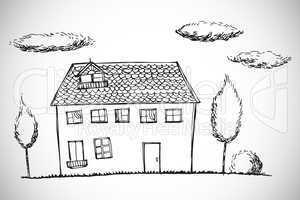 Composite image of hand drawn house