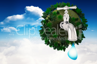 Composite image of earth with faucet