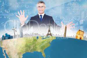 Composite image of businessman presenting