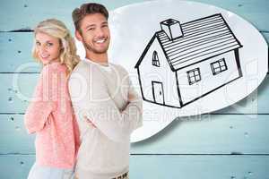 Composite image of attractive couple smiling with arms crossed