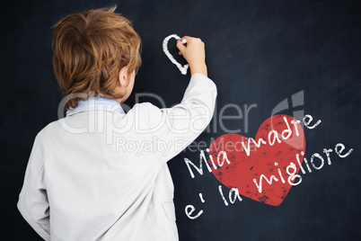 Composite image of cute pupil writing on board