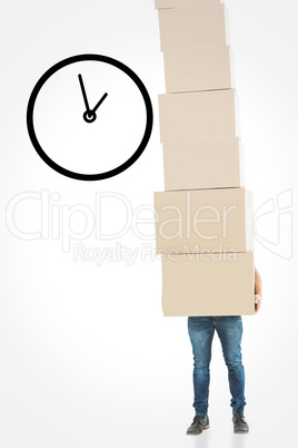 Composite image of courier man carrying cardboard boxes Composite image of courier man carrying cardboard boxes