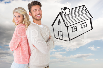 Composite image of attractive couple smiling with arms crossed