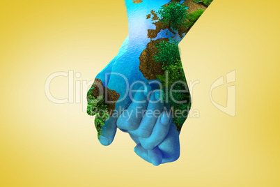 Composite image of happy senior couple holding hands