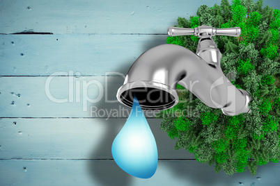 Composite image of earth with faucet